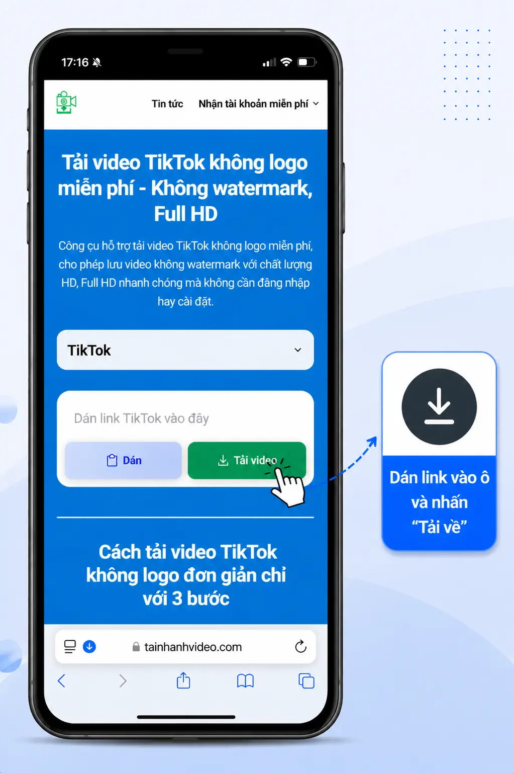 Hướng dẫn tải video TikTok bước 3 - Dán link và tải video