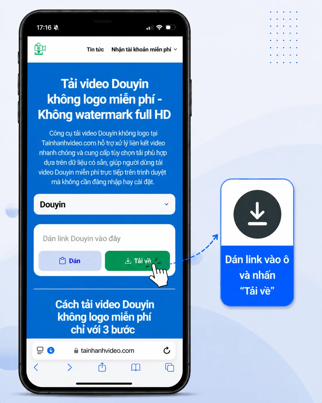 Hướng dẫn tải video Douyin bước 3 - Dán link và tải video