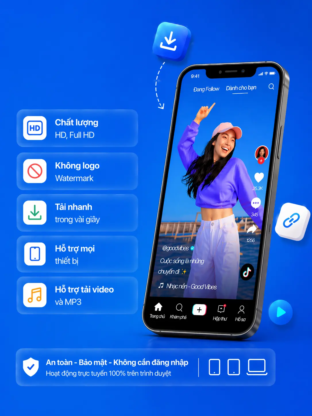 Tải video TikTok không logo - Giao diện công cụ tải video