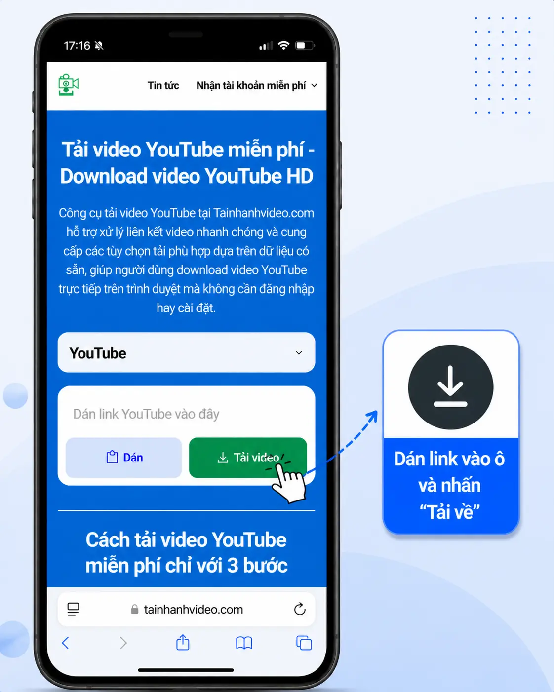 Hướng dẫn tải video YouTube bước 3 - Dán link và tải video