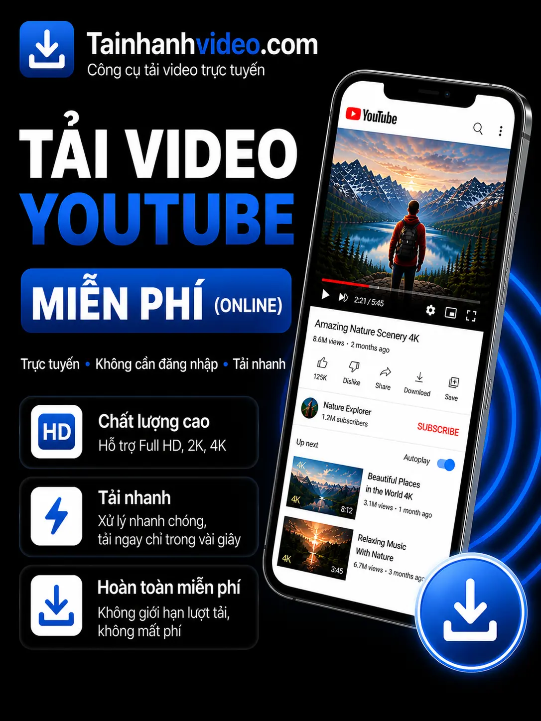 Tải video YouTube miễn phí - Giao diện công cụ tải video